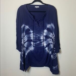 Ava James Blue Circle Tie Dye Tunic Medium